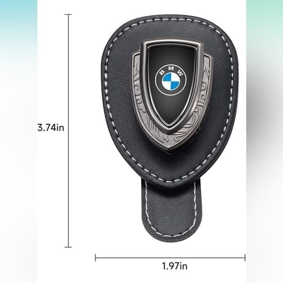 BMW Logo Sunglass Holder for Car Black PU Leather NWT - Picture 4 of 12